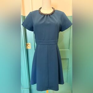 Maje Guimet w/ accent collar (faux leather) teal babydoll Dress